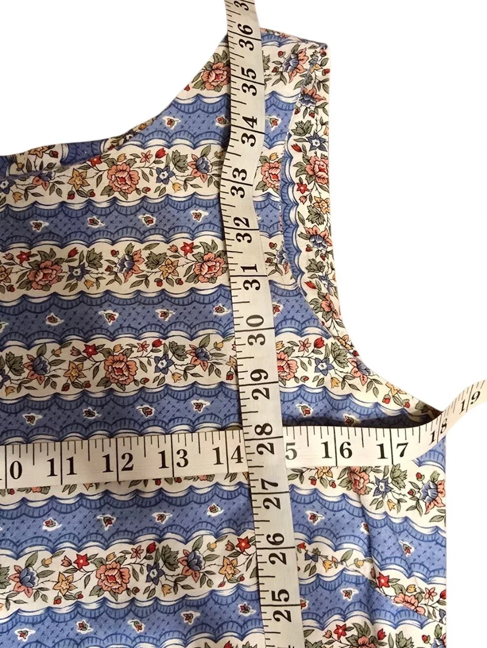 Cottagecore Vintage Blue Calico Floral Stripe Shift Dress Prairie Mod 70s - Picture 2 of 10